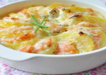 Gratiné de pommes de terre au saumon fumé.